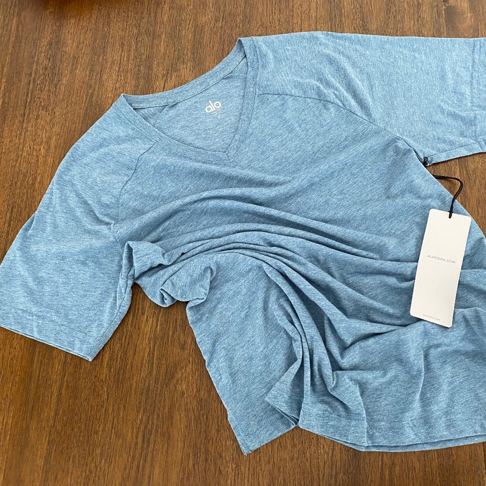 ALO Yoga Men’s Triumph V-Neck Tee: Denim